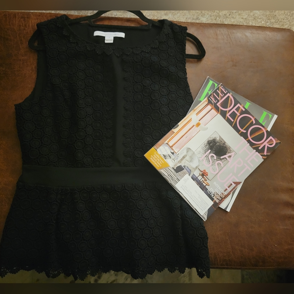 Diane Von Furstenberg Black Sleeveless Eyelet Top